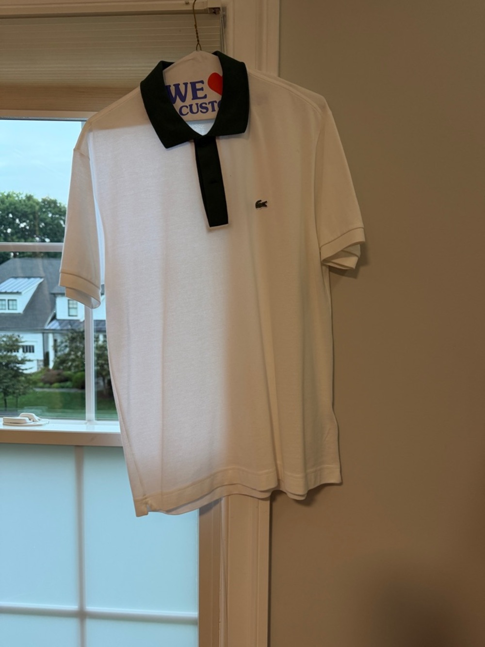 Lacoste Men’s White Polo with green Collar medium